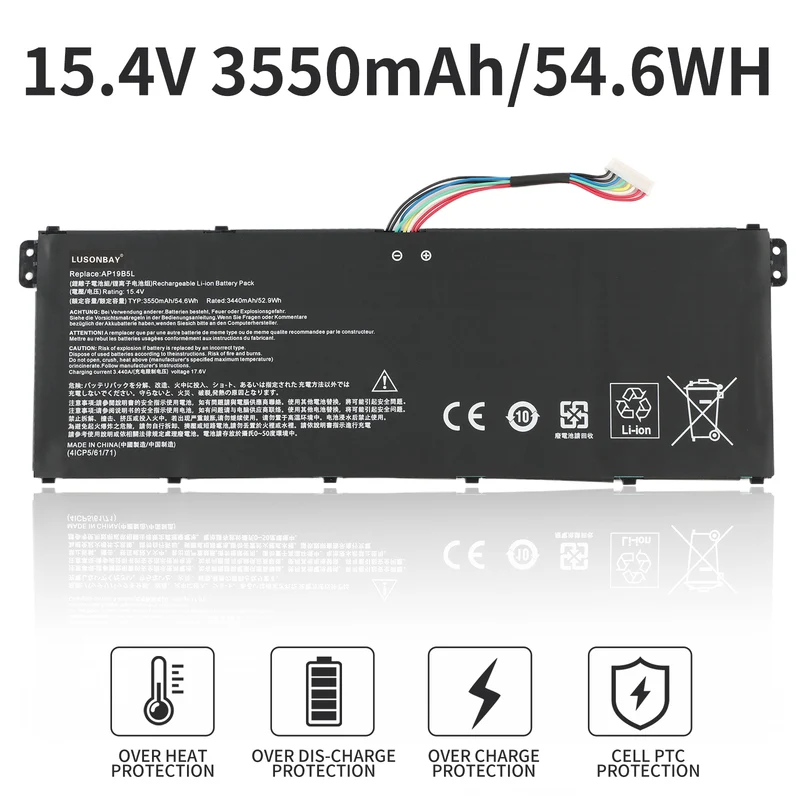 AP19B5L Replacement Battery For Acer Aspire A515-44-R5XW A515-43 Sf314-42 SP314-21N-R5FR | LUSONBAY EU Stock