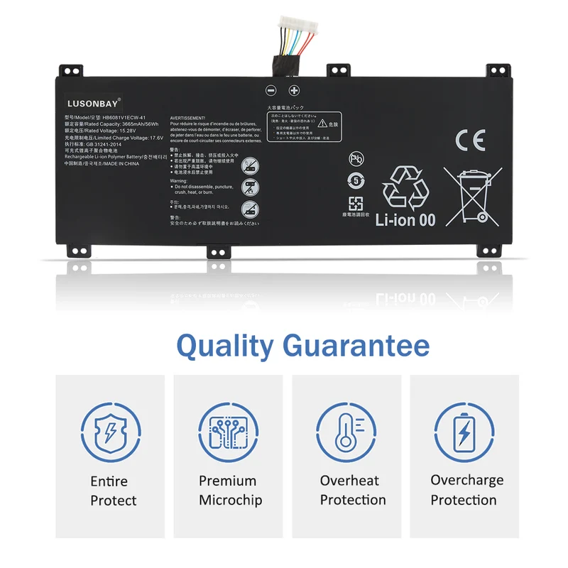 HB6081V1ECW-41 Laptop Battery For Huawei MateBook D16 Series HLYL-WFP9 HLY-W19R 15.28V 3665mAh | LUSONBAY EU Stock