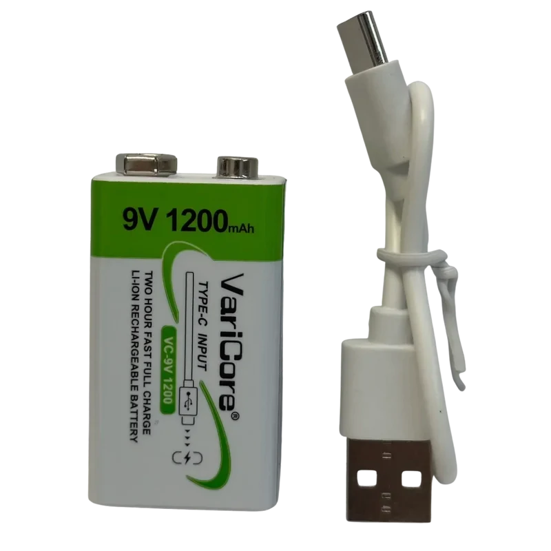 Pile rechargeable 9V Lithium-ion USB-C 1200mAh – 6F22 Haute performance