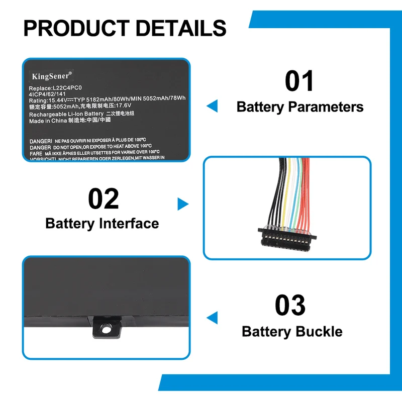L22M4PC0 Replacement Battery for Lenovo Legion Pro 5 7 ThinkBook 16p 15.44V 80Wh