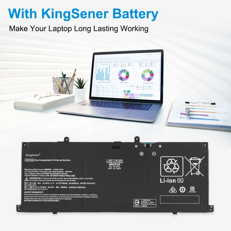 HP Envy x360 14 OmniBook X 14 EliteBook Ultra G1q Pavilion 16 Replacement Battery GD03XL 59Wh