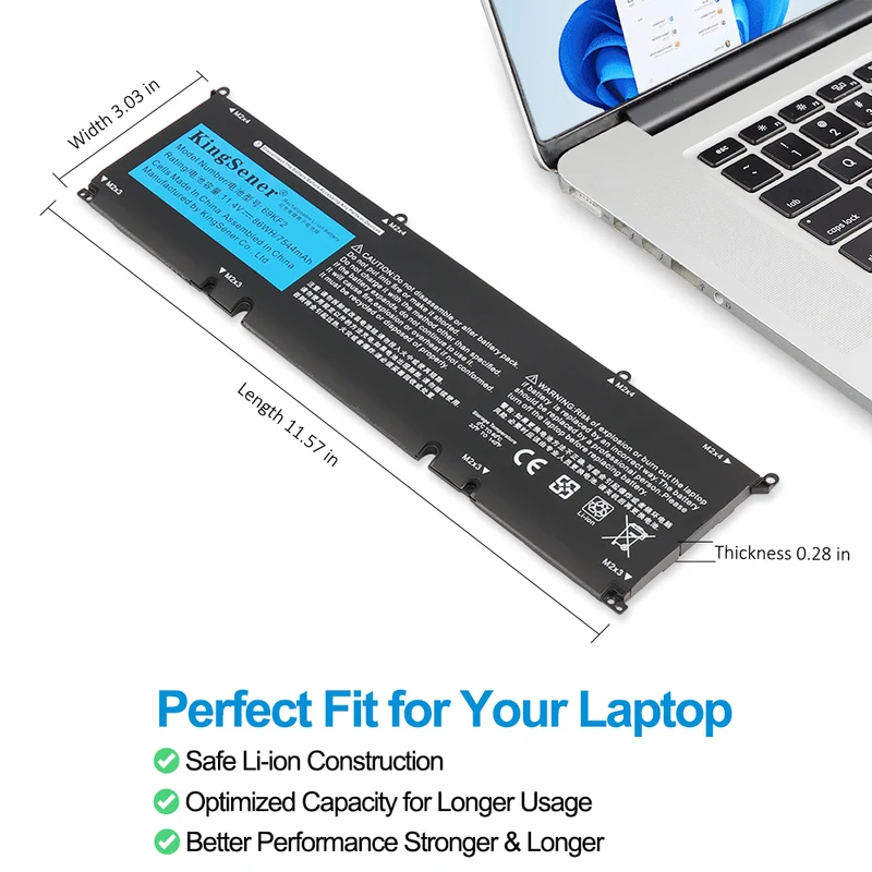 69KF2 Laptop Battery For Dell XPS 15 9500 P91F P91F001 P45E002 | EU Stock