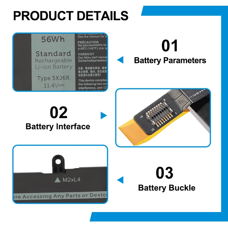 5XJ6R Replacement Battery For Dell XPS 17 9700 9710 9720 9730 11.4V 56Wh