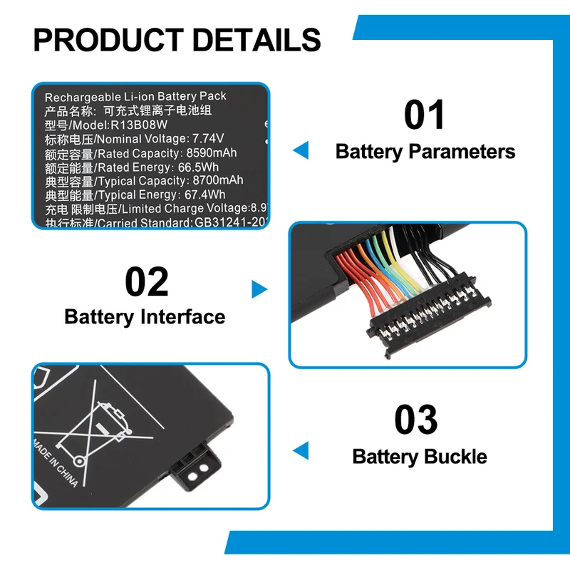 R13B08W Replacement battery For Xiaomi RedmiBook Air 13.3 inch 2020 XMA2005-AN