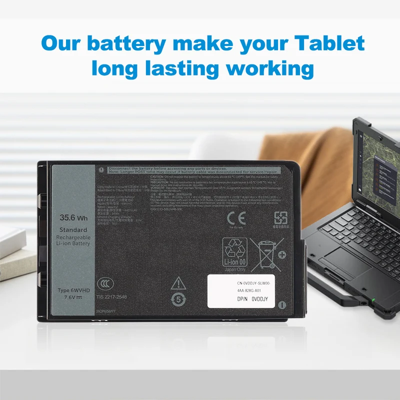 6WVHD Laptop Battery for Dell Latitude 7230 2-in-1 Rugged Extreme Tablet 7.6V 35.6Wh