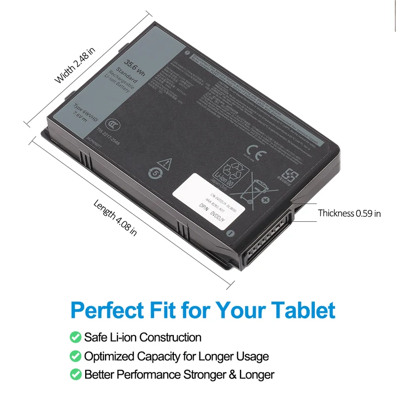 6WVHD Laptop Battery for Dell Latitude 7230 2-in-1 Rugged Extreme Tablet 7.6V 35.6Wh