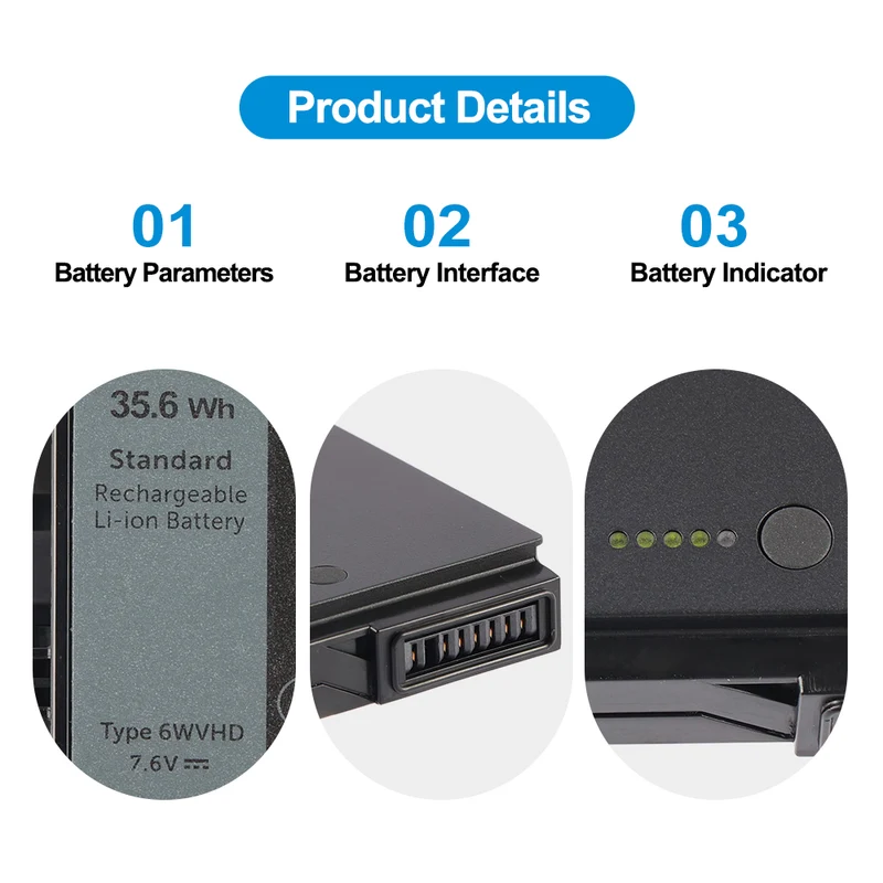 6WVHD Laptop Battery for Dell Latitude 7230 2-in-1 Rugged Extreme Tablet 7.6V 35.6Wh