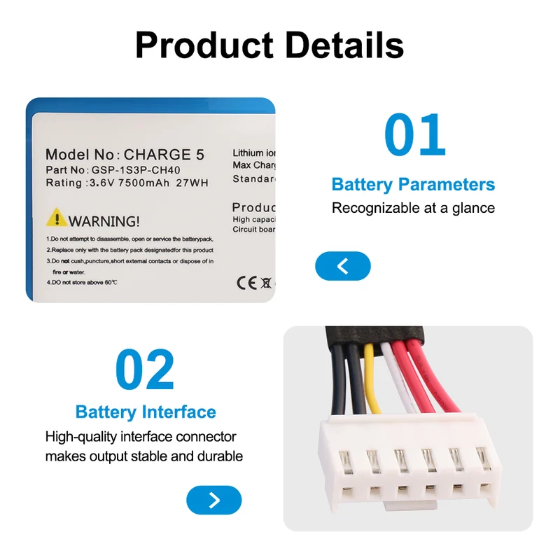 Replacement Battery for JBL Charge 5 Speaker GSP-1S3P-CH40 Li-ion Battery Pack