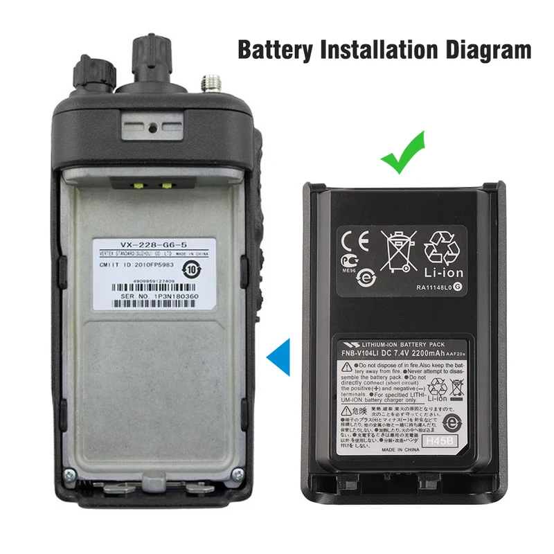 FNB-V104LI Replacement Battery for Vertex VX231 Two-Way Radio 2200mAh 7.4V