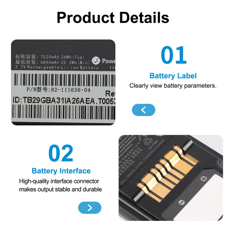 82-111636-04 Battery for Zebra Symbol MC9500 Mobile Computer 7020mAh 3.7V 26Wh