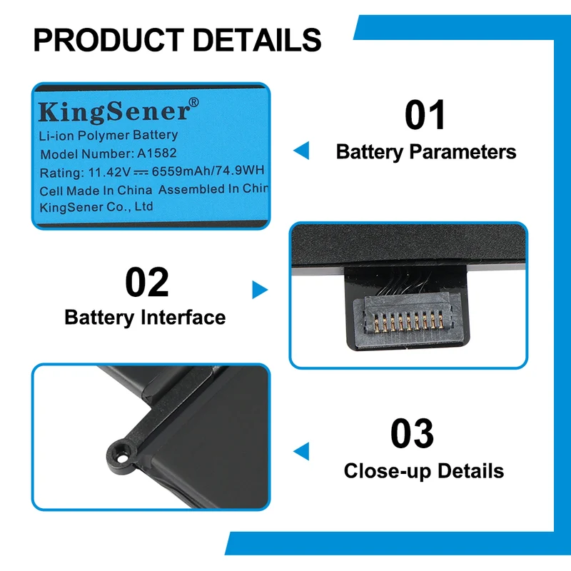 A1582 Battery for Apple MacBook Pro 13 inch Retina A1502 (Early 2015) — 11.42V 74.9Wh