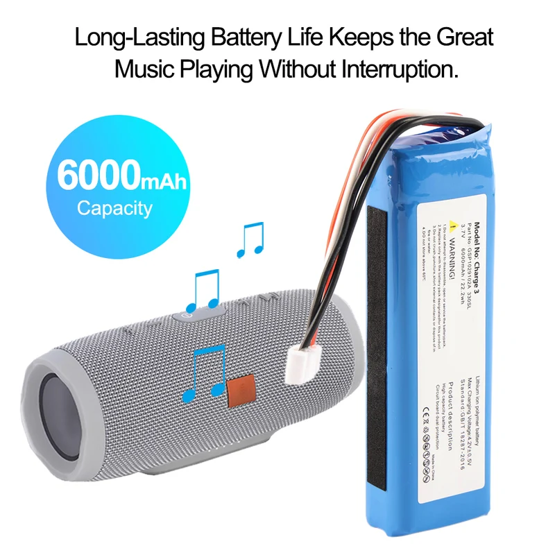 JBL Charge 3 Replacement Battery GSP1029102A 330SL - 6000mAh 3.7V Li-ion Extended Playtime