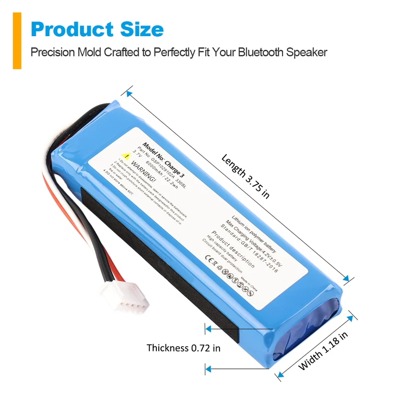 JBL Charge 3 Replacement Battery GSP1029102A 330SL - 6000mAh 3.7V Li-ion Extended Playtime