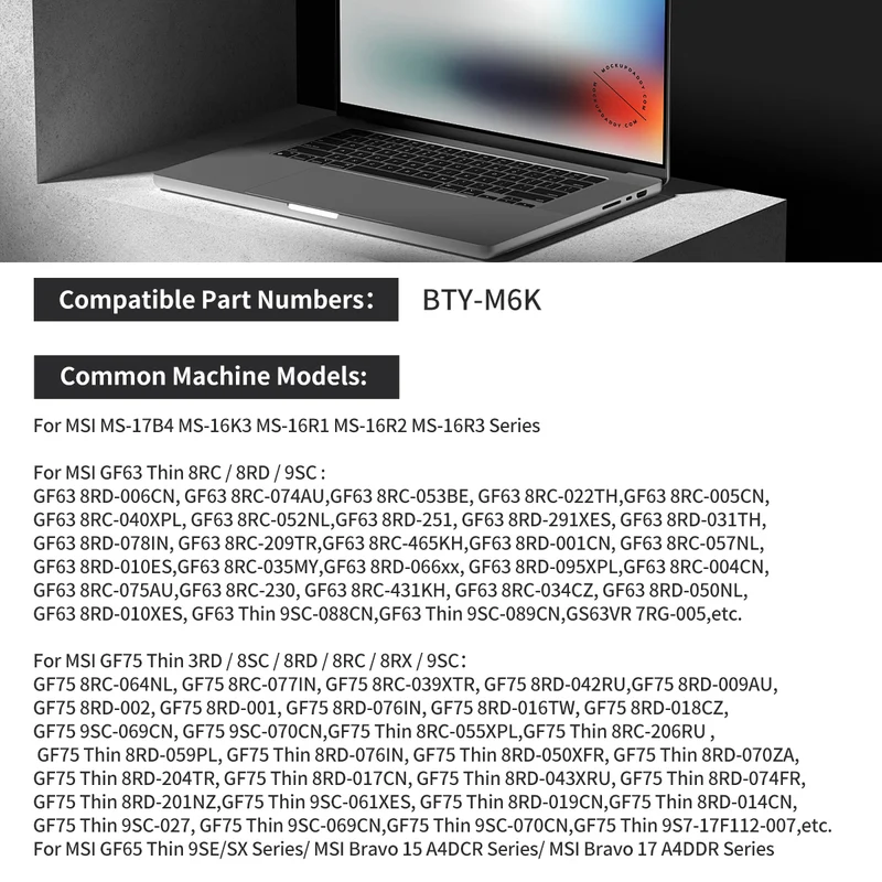 BTY-M6K Laptop Battery For MSI MS-17B4 MS-16K3 GS63VR 7RG Series | LUSONBAY UK Stock