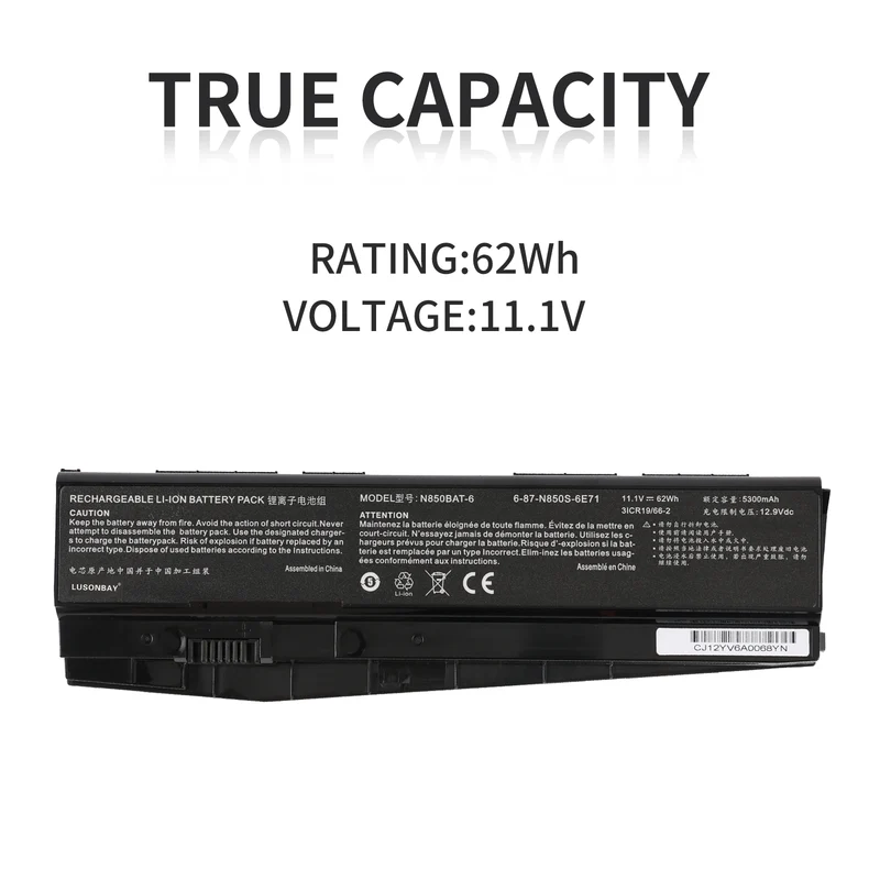 N850BAT-6 Laptop Battery For Clevo N850 N850HC N850HJ N870HC N870HJ1 | LUSONBAY UK Stock
