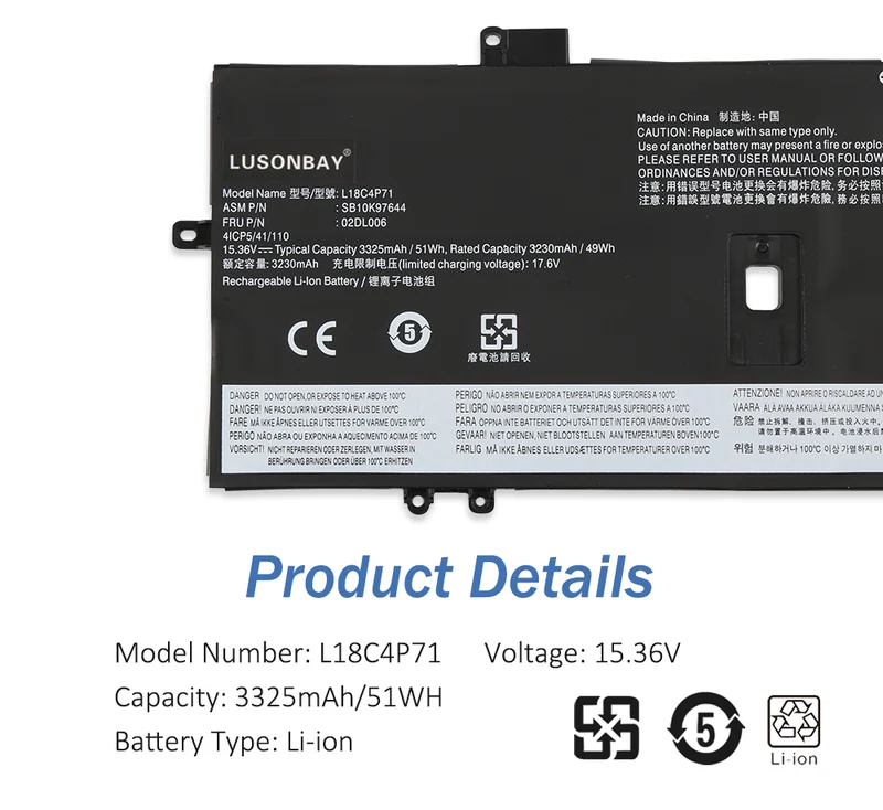 L18C4P71 Battery For Lenovo ThinkPad X1 Carbon 7th 8th Gen Series | LUSONBAY UK Stock