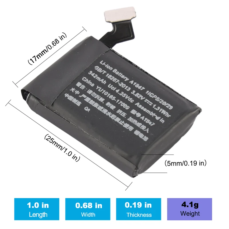 A1847 Battery for Apple Watch Series 3+GPS 38mm