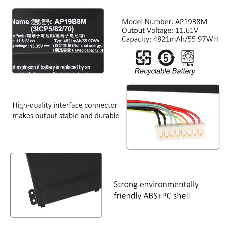 Acer Swift 3 SF314-59 TravelMate P4 TMP414-51 Battery AP19B8M 56Wh