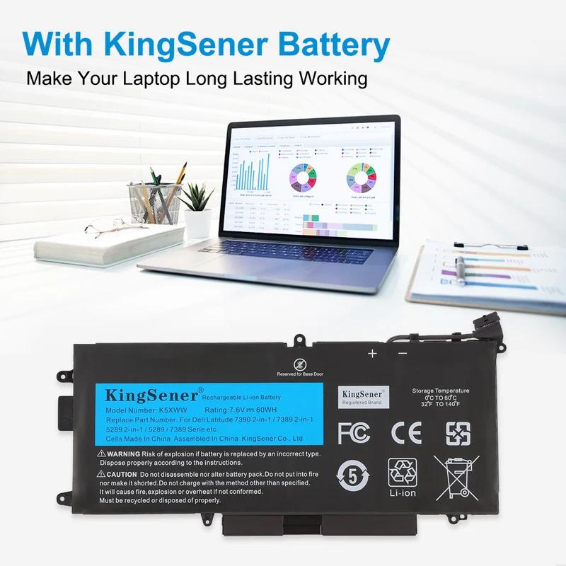 K5XWW Battery For Dell Latitude 13 7389 7390 2-in-1 and 5289 2-in-1 Series EU Stock