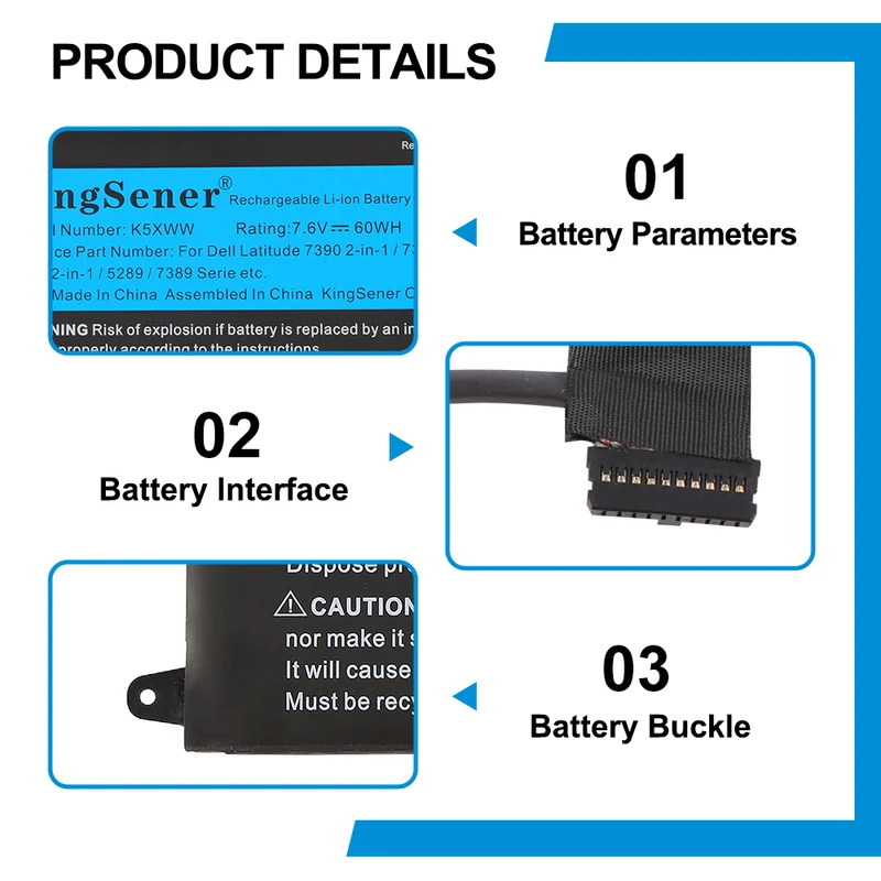 K5XWW Battery For Dell Latitude 13 7389 7390 2-in-1 and 5289 2-in-1 Series EU Stock
