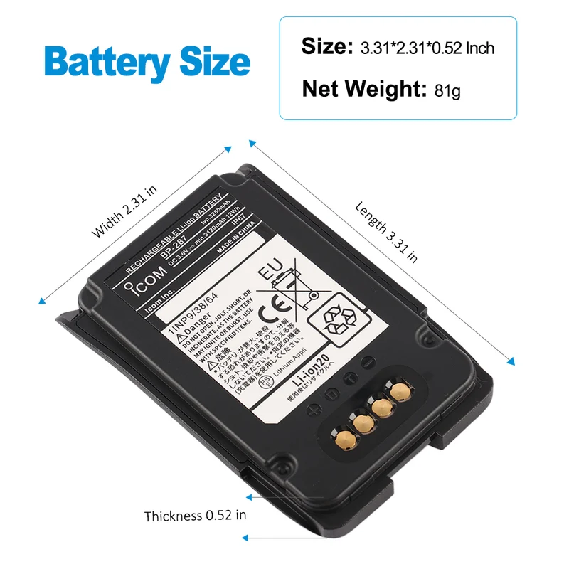 BP-287 Replacement Battery For Icom IC-R15 Two-Way Radios