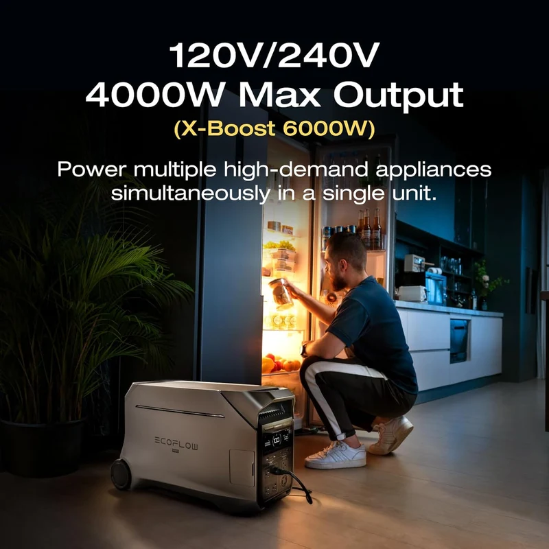 EcoFlow DELTA Pro 3 Portable Power Station 4096Wh, 4000W AC Output, Expandable 4kWh–48kWh, 120V/240V, 14-Port