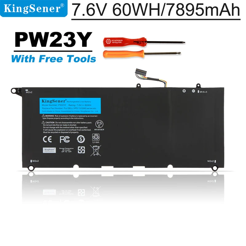 PW23Y Battery for Dell XPS 13 9360 — 7.6V 60Wh
