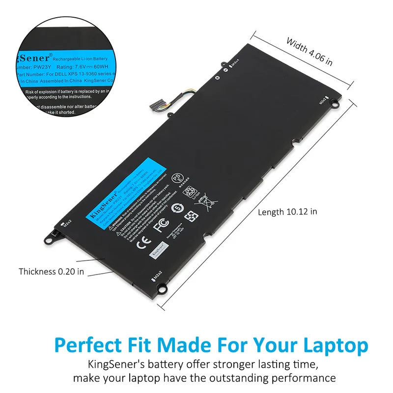 PW23Y Battery for Dell XPS 13 9360 — 7.6V 60Wh