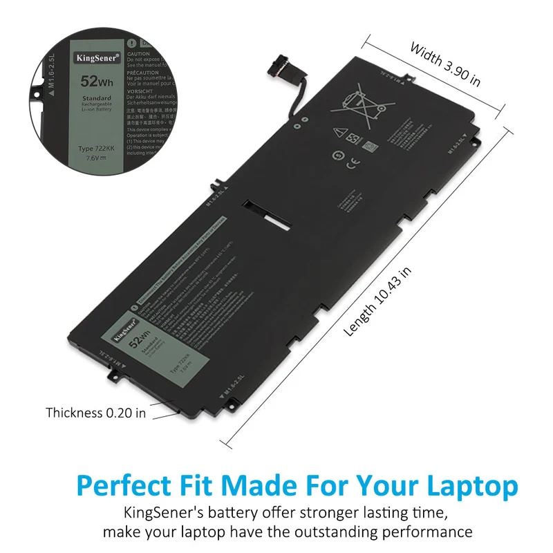722KK Laptop Battery For Dell XPS 13 9300 9310 9380 Series P117G P117G001 P117G002 2XXFW FP86V WN0N0 52WH | KingSener