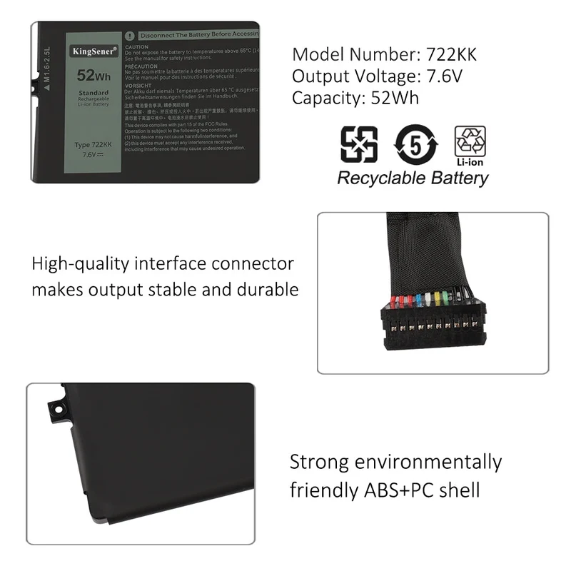 722KK Laptop Battery For Dell XPS 13 9300 9310 9380 Series P117G P117G001 P117G002 2XXFW FP86V WN0N0 52WH | KingSener