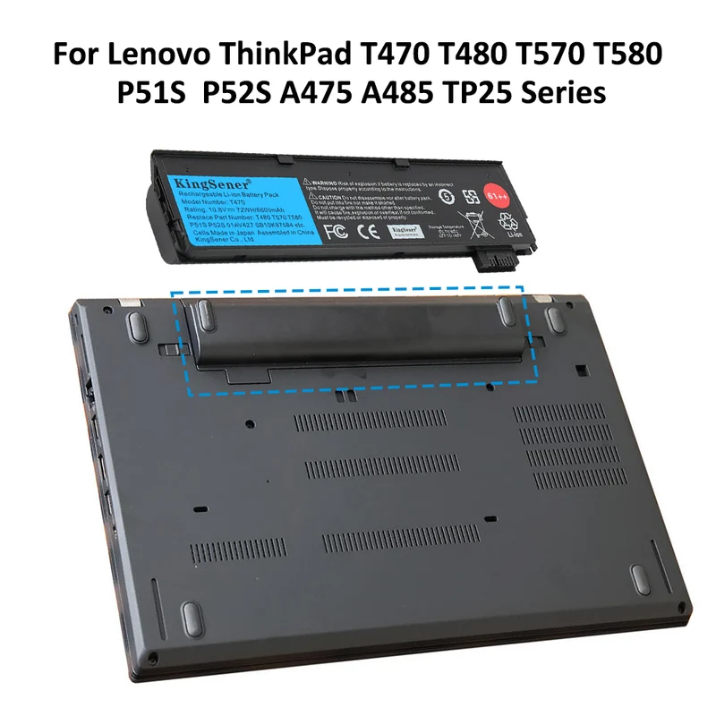 T470 61 61+ 61++ Battery for Lenovo ThinkPad T470 T480 T570 T580 — 24Wh 48Wh 72Wh
