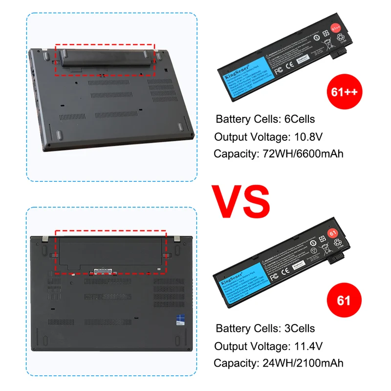 T470 61 61+ 61++ Battery for Lenovo ThinkPad T470 T480 T570 T580 — 24Wh 48Wh 72Wh