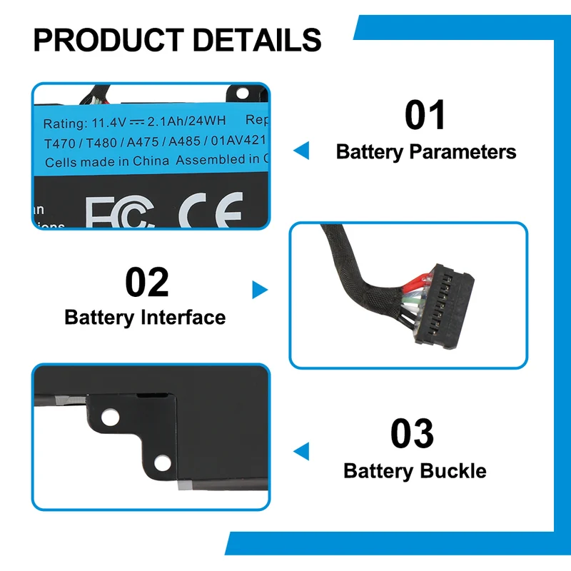 01AV421 01AV420 Internal Battery for Lenovo ThinkPad T470 T480 A475 — 11.46V 24Wh
