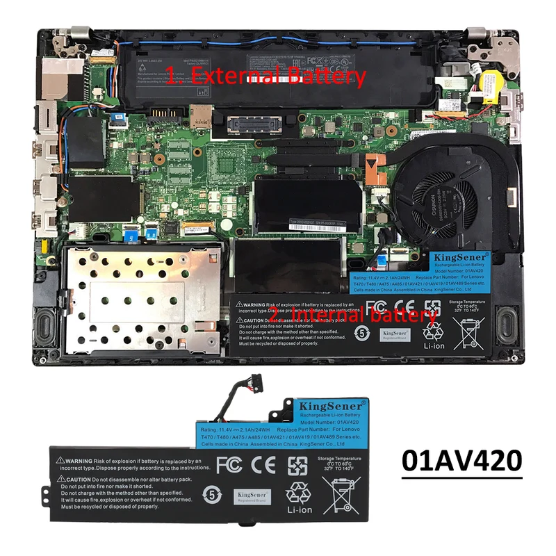 01AV421 01AV420 Internal Battery for Lenovo ThinkPad T470 T480 A475 — 11.46V 24Wh