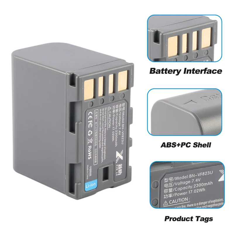 BN-VF823 BN-VF808U Replacement Camera Battery For JVC GZ-HM400 MG330 7.4V