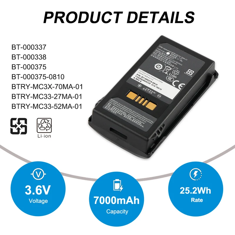 BTRY-MC3X-70MA-01 MC3400 Barcode Scanner Battery For Zebra MC330AX