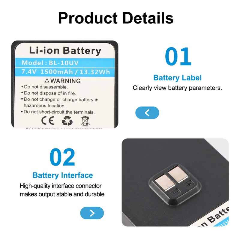 BL-10UV Replacement Battery For Baofeng UV-11R UV-10R Amateur Ham Radio Transceiver