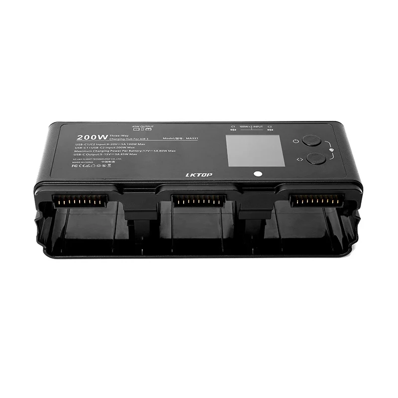 LKTOP 200W Three-Way Charging Hub for DJI Air 3 Intelligent Flight Battery – App Control & 45W Power Bank – MA331