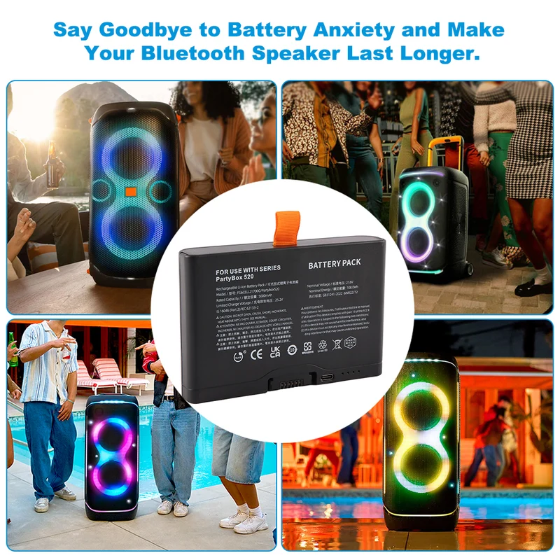 2PCS FG6CELL21700G Bluetooth Speaker Battery For JBL PartyBox 520 720 Boombox4