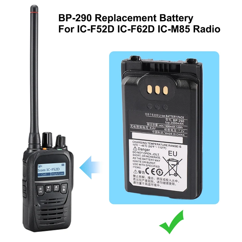 BP-290 Replacement Battery For Icom IC-F52D IC-F62D IC-M85 Radio