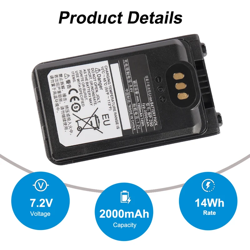 BP-290 Replacement Battery For Icom IC-F52D IC-F62D IC-M85 Radio