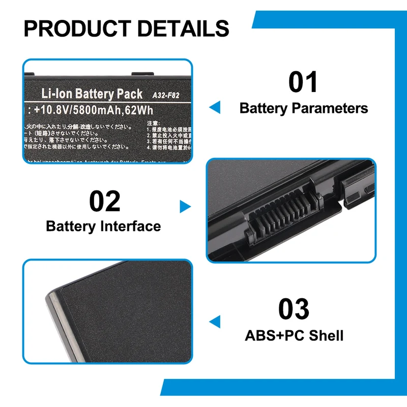 A32-F82 Laptop Battery for Asus X5DAD X8AAB X70AC K50AB-X2A Series 62WH
