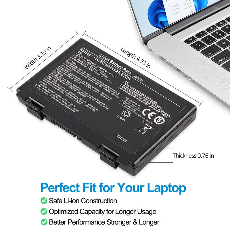 A32-F82 Laptop Battery for Asus X5DAD X8AAB X70AC K50AB-X2A Series 62WH