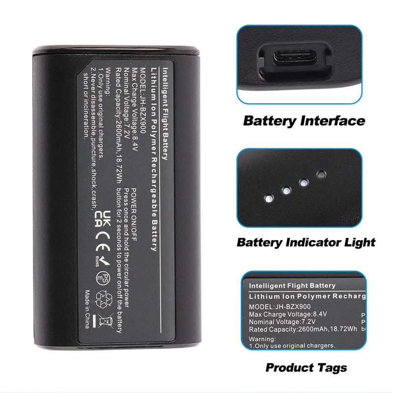 JH-BZX900 Battery For DJI Goggles 2 FPV Goggles V2 2600mAh