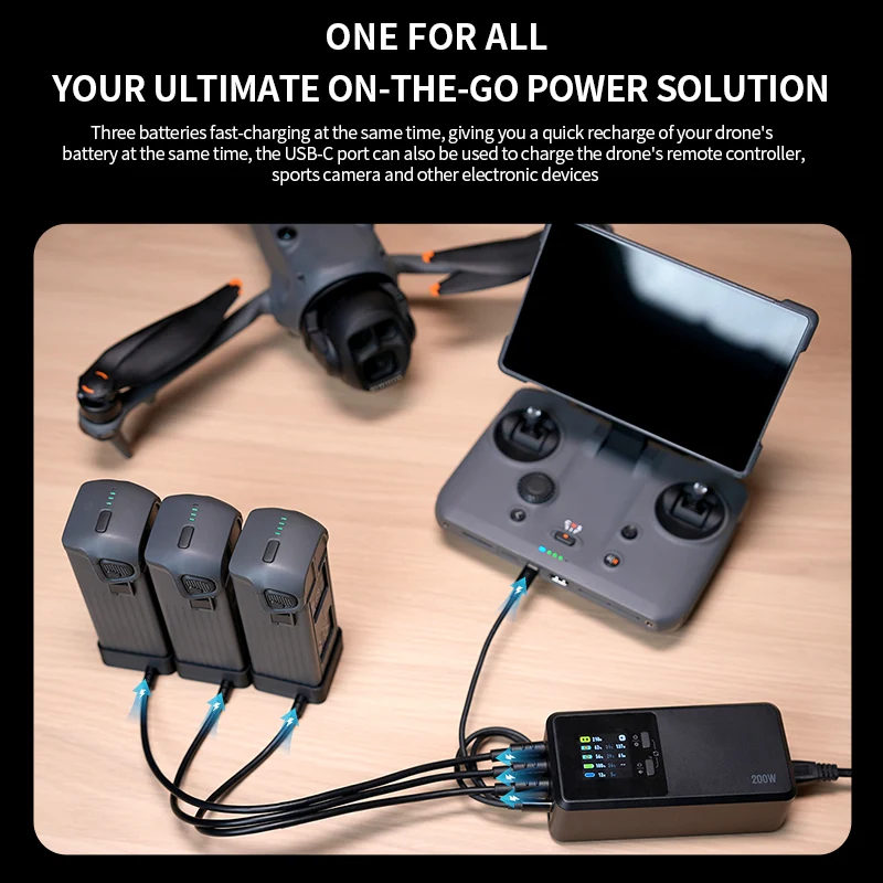LKTOP 200W Fast Charging Hub for DJI Matrice 4T/4E Batteries | LCD Display Smart Drone Charger with USB-C Port & Quiet Cooling