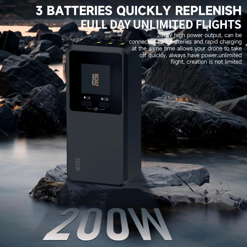 LKTOP 200W Fast Charging Hub for DJI Matrice 4T/4E Batteries | LCD Display Smart Drone Charger with USB-C Port & Quiet Cooling
