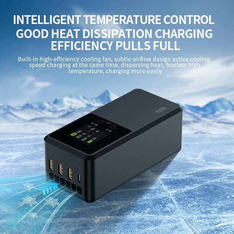 LKTOP 200W Fast Charging Hub for DJI Matrice 4T/4E Batteries | LCD Display Smart Drone Charger with USB-C Port & Quiet Cooling
