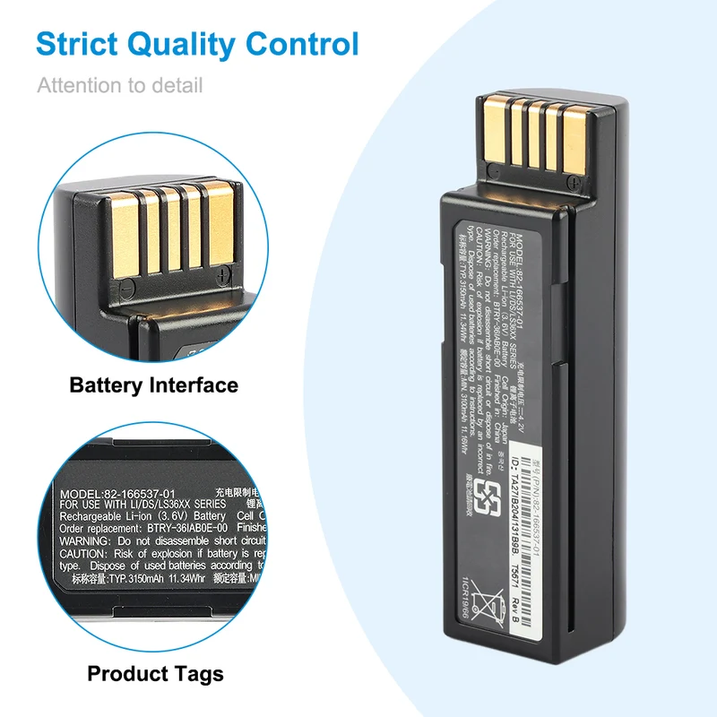 82-166537-01 Barcode Scanner Battery For ZEBRA DS3678 LI3678 LS3678 BTRY-36IAB0E-00 BTRY-RF20GA 3.6V 11.34Wh