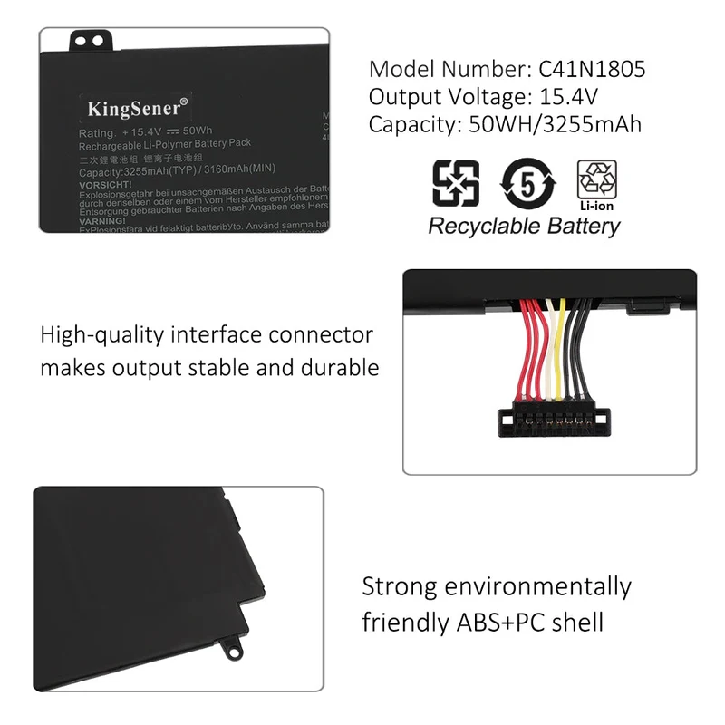 ASUS ROG Zephyrus S GX531 Battery C41N1805 15.4V 50Wh