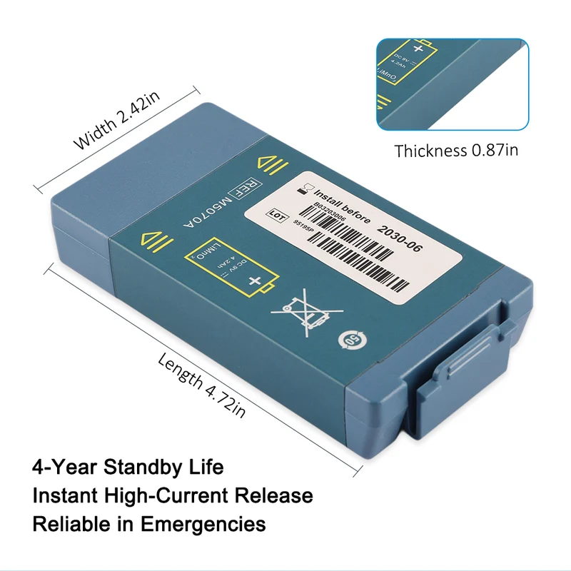 Li-MnO2 Battery Replacement KSE5070A For Battery Part No. M5070A Compatible with OnSite AED